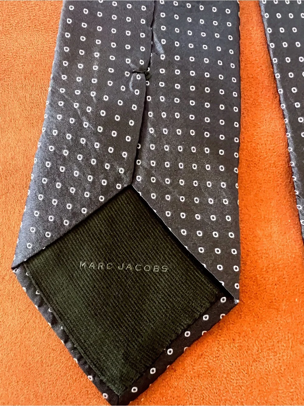 Marc Jacobs Navy Blue Tie with White Micro Circle Pattern